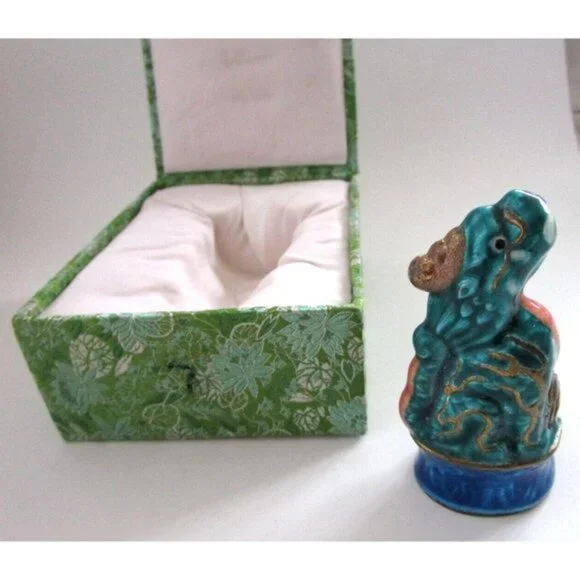 VTG Asian Porcelain QiLin Animal Unicorn Figurine with Box - Blessings & Luck
